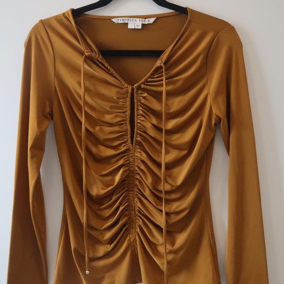 Veronica Beard Long Sleeve Ruched Top in Mustard - Picture 1 of 2